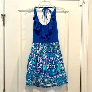 Lilly Pulitzer blue halter dress with pockets